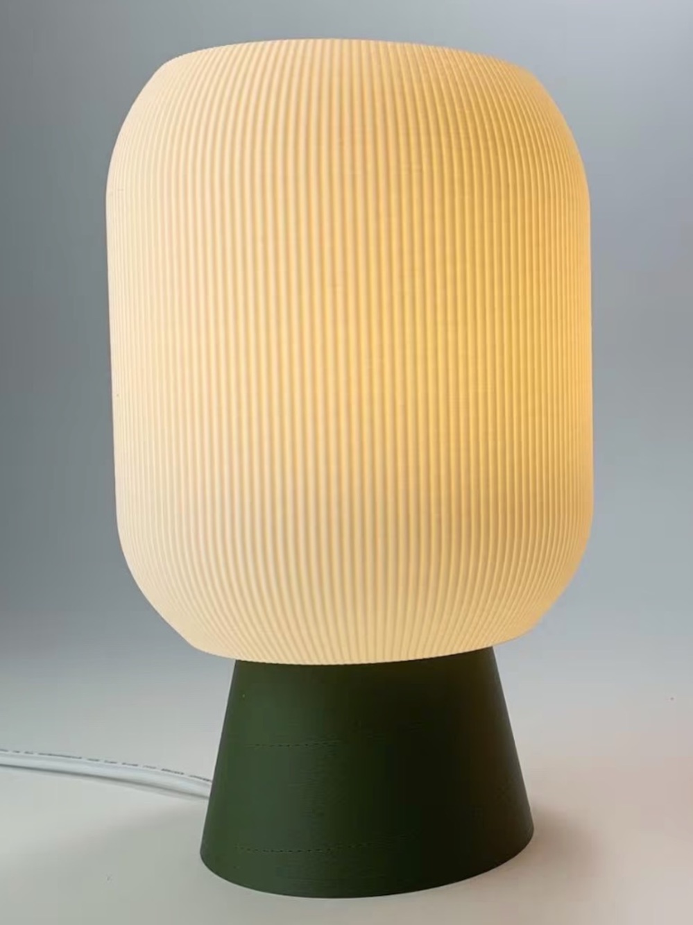 Ribbed Cream Table Lamp with Dark Green Base